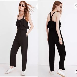 Madewell Apron Ruffle Black Jumpsuit Size Small
